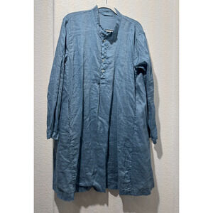 CP Shades Blue Linen Tunic Dress L Lagenlook Beachy Oversized Relaxed Pockets